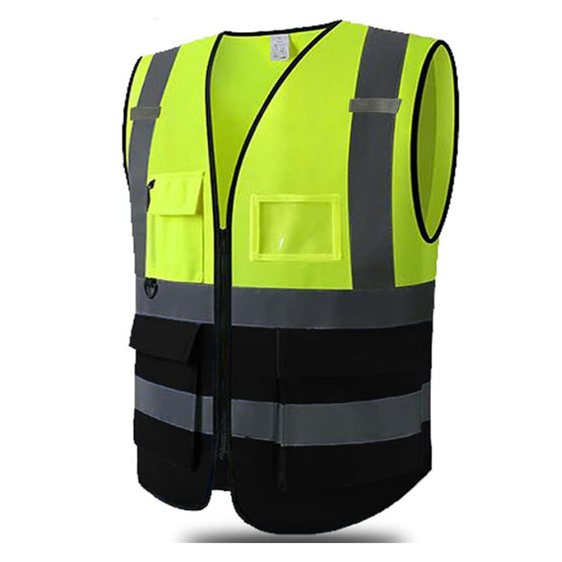 Safety Hi-Vis Vest with Pockets - 120 GSM - Dual Color | Black/Green Marvi Sons